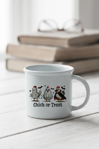 giftkonsept Chick or Treat Halloween Printed Enamel-Looking Ceramic Vintage Mug Cup