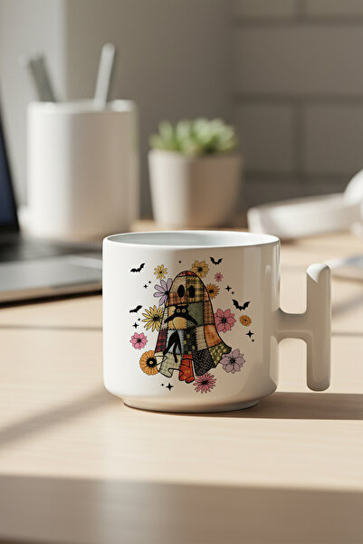 giftkonsept Ghost and Cute Cat Printed Gift T-Handle Latte Cup Mug