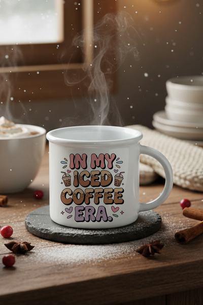giftkonsept In My Iced Coffee Era Printed Enamel-Looking Ceramic Vintage Mug Cup