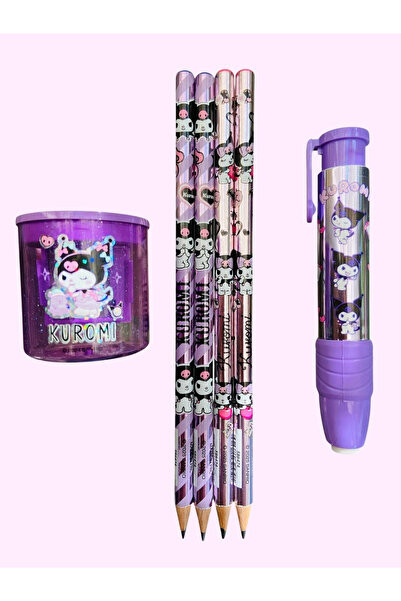 ÖZ OFİS Kuromi Kurşun Kalem Silgi Çift Gözlü Kalemtraş Seti 6'lı Set