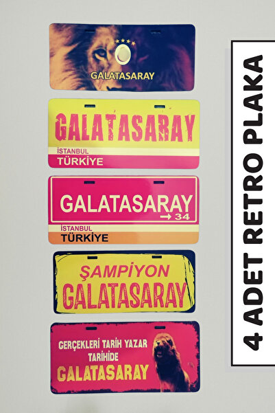 DURUSA Galatasaray Retro Plaka Seti 4 Adet | MDF 3 mm | 11x24 cm Dekoratif Du...