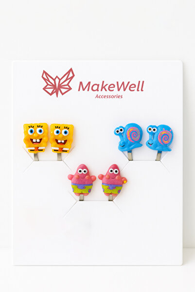 MakeWell مجموعة أقراط بتصميم ديناصور وضفدع من لابوبو سبونج بوب وأصدقائه للأذن بدون ثقوب