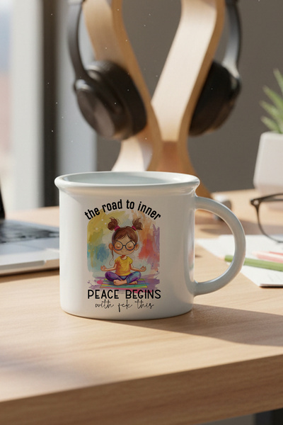 giftkonsept The Road to Inner Peace Begins Printed Enamel-Looking Ceramic Vintage Mug