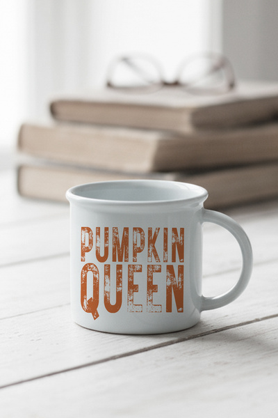 giftkonsept Pumpkin Queen Autumn Theme Printed Enamel Look Ceramic Vintage Mug Cup