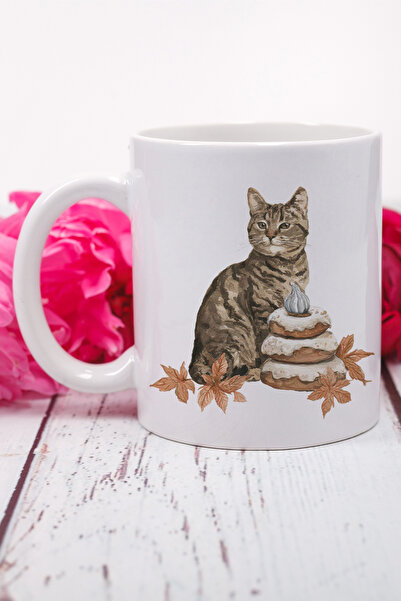 giftkonsept Autumn Themed Cute Cat No:7 Printed Gift Mug