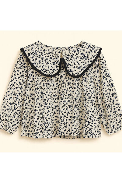 kidstalya Lacivert Çiçekli Fırfırlı Çocuk Bluz