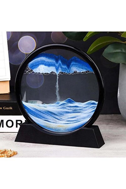 FORTİCO Hareketli 3D Kum Saati 30cm Büyük Boy Mavi Yuvarlak 12inch Cam Dekoratif