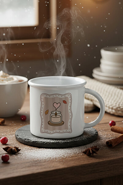 giftkonsept Autumn Themed Candle Printed Enamel Look Ceramic Vintage Mug Cup