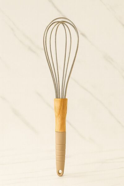 MODA OZY 2-Piece Heat-Resistant Fireproof Non-Stick Bamboo Handle Serving Metal Whisk-Silicone Egg Brush