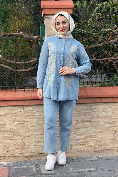 Moda Rosa 26K2266 - AÇIK MAVİ - OTANTİK NAKIŞLI DENİM TAKIM