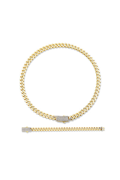 THE SILVER JEWELRY Özel Tasarım 9 mm 18 K Altın Kaplama Gurmet Set Kolye Bileklik