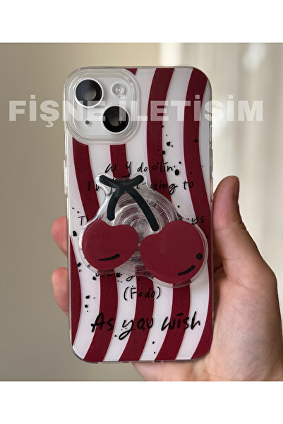 FİŞNEİLETİŞİM İPHONE 13/14 UYUMLU KİRAZ DESENLİ POP SOCKETLI KILIF