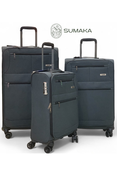 SUMAKA حقيبة سفر دينم خفيفة الوزن - مجموعة من 3 قطع 20 بوصة + 24 بوصة + 28 بوصة، عجلات عالمية 360 درجة - حقيبة متينة