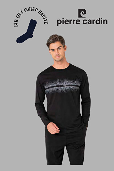 Pierre Cardin Чоловічий чорний довгий рукав бавовняний піжамний комплект 1 пара шкарпеток в подарунок