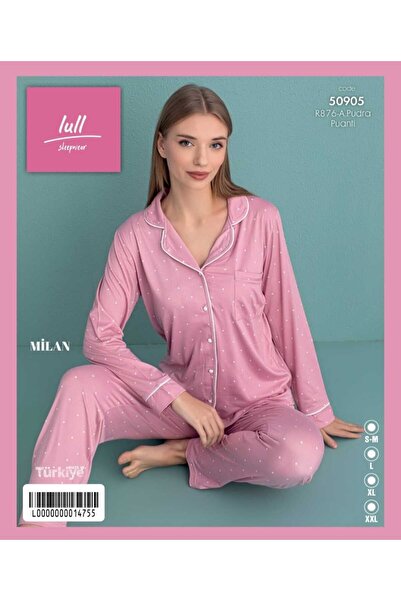 Mihra Puantiye desenli önden düğmeli yumuşak pijama takımı