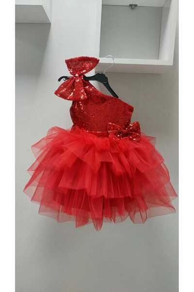 babysmile One-Shoulder Bow Red Girls Tutu Dress