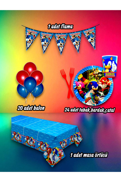 partylady 24 Kişilik Sonic Temalı Mini Set - Doğum Günü Parti ve Eğlenceli Et...