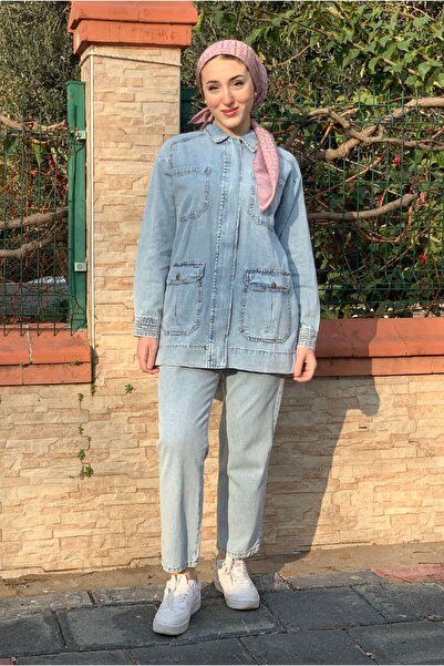 Moda Rosa 26K2259 - Light Blue - Denim Suit with Zippered Jacket