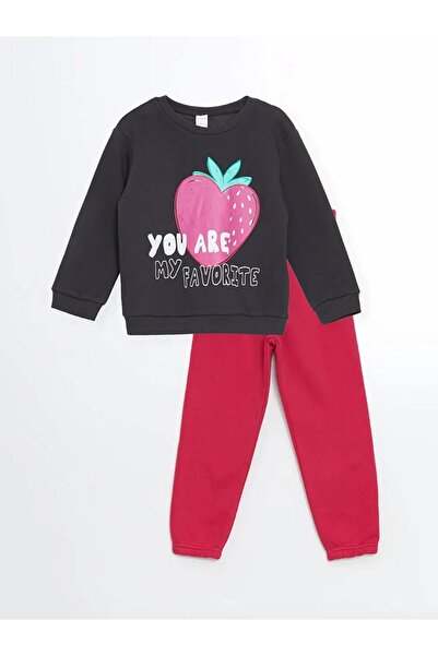 LC Waikiki LCW KidsGri Bisiklet Yaka Kız Çocuk Sweatshirt Ve Eşofman Altı