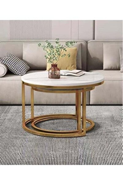 Türkiye Modern Nesting Coffee Table Set of 2 Wooden Side Table Minimalist Round Nesting Table Sturdy Steel F