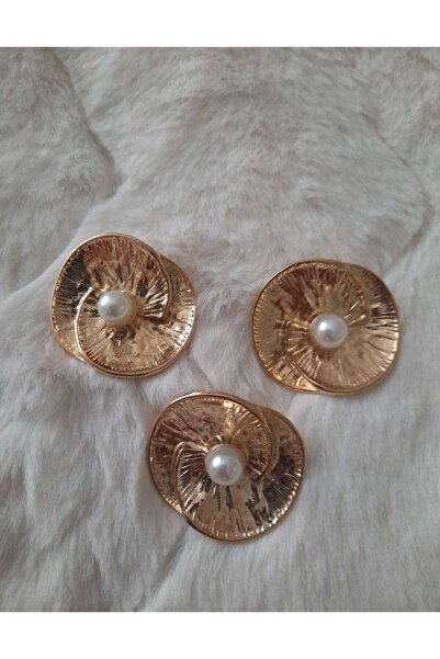 beyna aksesuar Gold Metal Button 3 cm with Pearl 1 Pack 3 Pieces