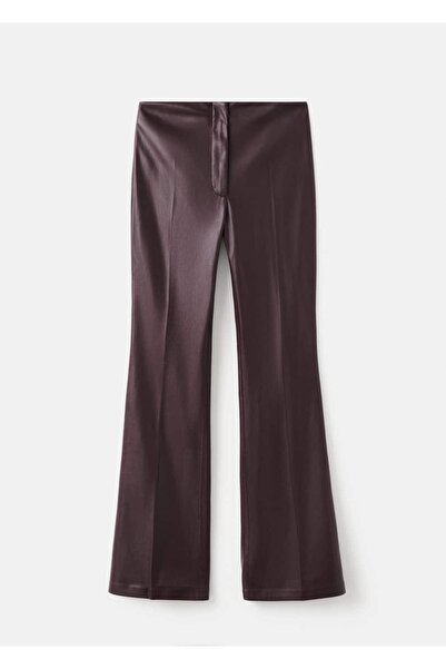 MANGO Woman Deri görünümlü flare pantolon