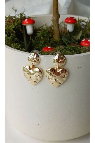 Perry Accesories أقراط فضية على شكل قلب مزدوج بنقشة نجمة، أقراط على شكل قلب، ...