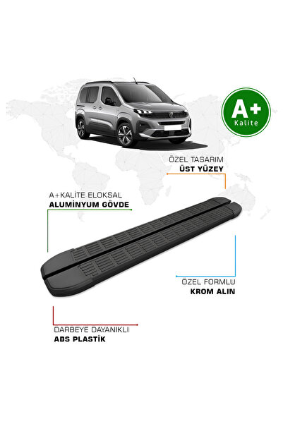 FA OTOMOTİV Peugeot Rifter Yan Basamak 2024 Model ve Sonrası S-Line Siyah