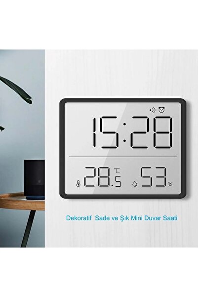 FORTİCO Mini Saat Pilli Alarm Saat Nem Göstergesi Sıcaklık Ölçer Mıknatıslı LCD Dijital Ekran 9x7 cm