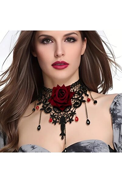 Feron accessories Vintage Gotik Dantel İnci Detaylı Choker Kolye GTK401