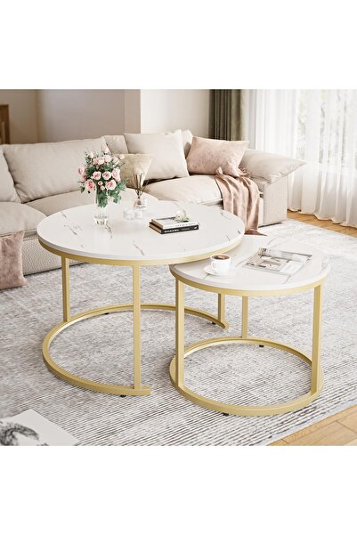 Türkiye Coffee Table Nesting Tables, Living Room Table Wooden Accent Furniture Metal Frame, Sturdy, Easy Ass