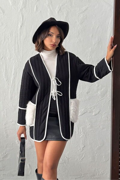 Lady Pixie Plush Pocket Detail Quilted Jacket