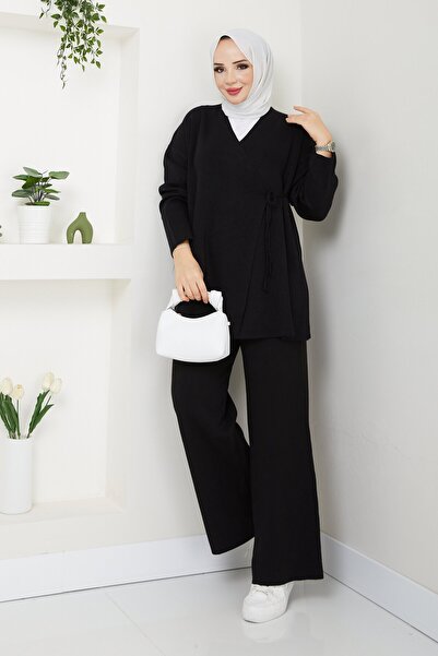 Miraydın Butik Γυναικείο Σετ Πλεκτό Με Πλαϊνό Δέσιμο Τζιλάτι - ΜΑΥΡΟ