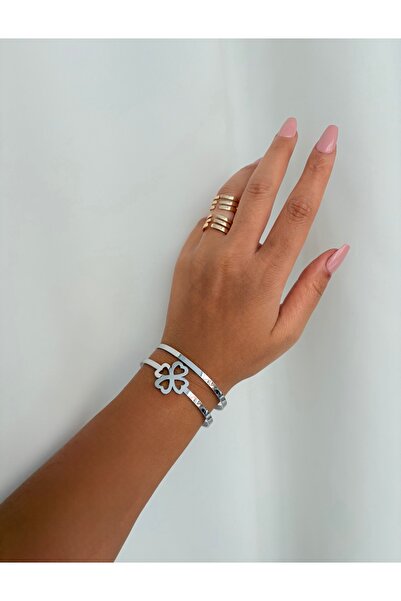 GİS JEWELRY Steel Four Leaf Lucky Handcuff Bracelet