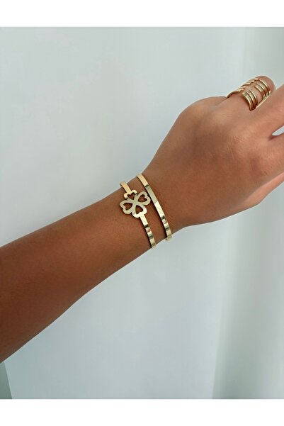 GİS JEWELRY سوار فولاذي بأربع أوراق على شكل قفل الحظ
