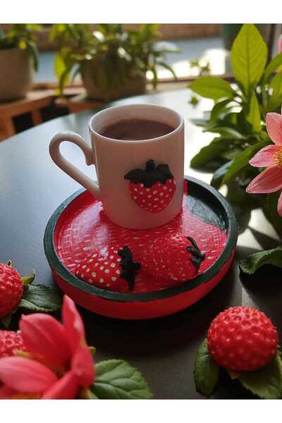 RivelCandle فنجان قهوة من البورسلين بتصميم الفراولة - طقم فناجين بمسحوق الحجر...