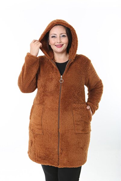 Te&Te Γυναικεία μακριά βελούδινη ζακέτα με φερμουάρ και με κουκούλα τσέπες