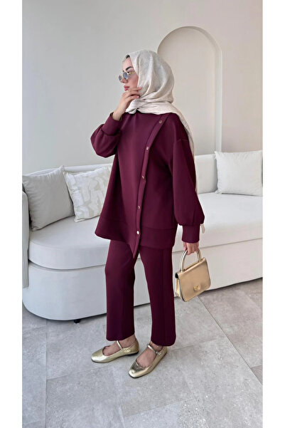 Miraydın Butik Γυναικείο Παντελόνι Διπλό Σκουμπάκι M61205 - Βουργουνδία