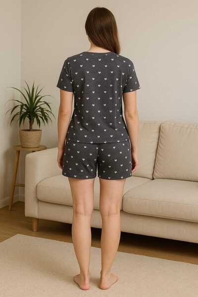 FAMES PİJAMA Zero Collar Summer Women's Short Sleeve Shorts Set