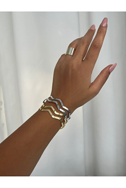 GİS JEWELRY سوار من الفولاذ بتصميم متعرج مزدوج