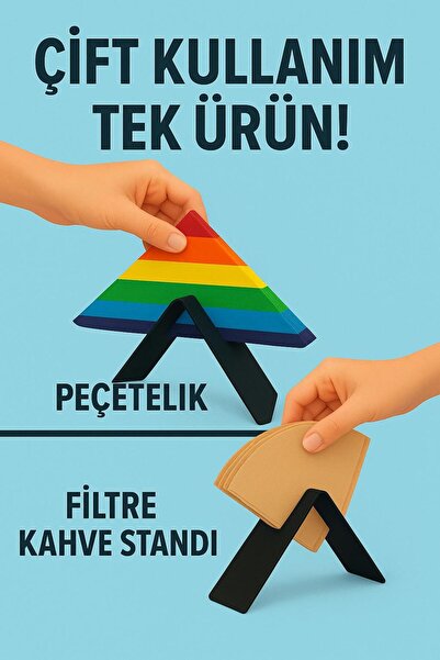 VENON 2 Li Set SİYAH METAL Filtre Kahve Stand Filtre Kahve Kağıt Tutucu Üçgen Peçetelik Kahve Köşesi