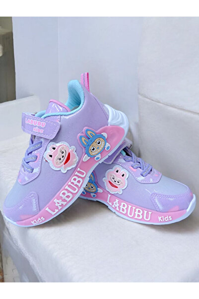 PATİK BEBE Labubu Girls' Purple Color Lightweight and Flexible Sports Shoes Are Lighted, Sizes 26 to 30.