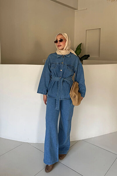 Miraydın Butik Γυναικείο τζιν με κουμπιά και κορδόνια δύο τεμαχίων M52808 - Α...