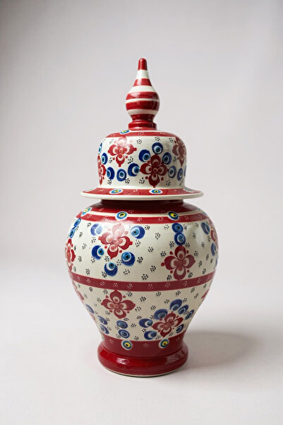 STORESZA El Yapımı Çark İşi 25Cm Kırmızı Çini Şah Küp Vazo