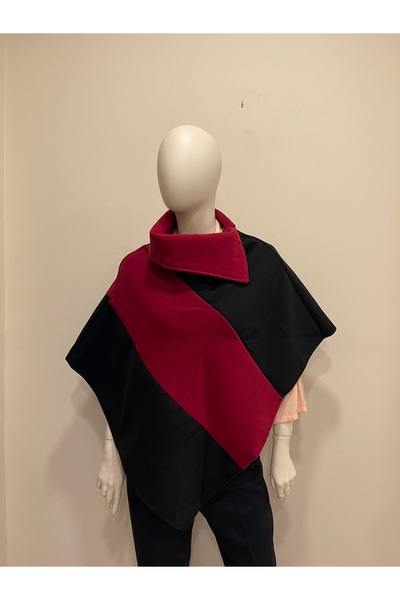 Pitti Women's Poncho Burgundy Black Woolen Cashmere Unlined 70257