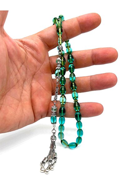 ateş kehribar سبحة من العنبر الشفاف بتصميم حبة الشعير - 6.5×11 مم - شرابة مصن...