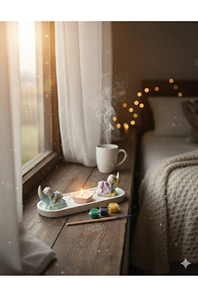 Hobiuniverse Taştozu Melekler, Kalpli Mum ve Kreatif Tepsisiyle Hediyelik Dek...