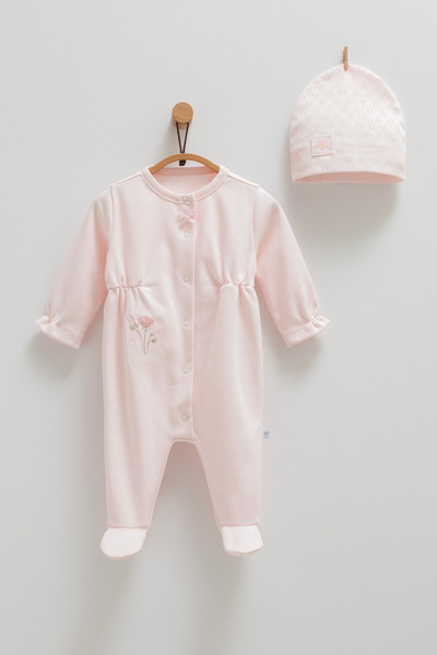 Caramell 100% Cotton Baby Girl Romper with Hat 0-6 Months