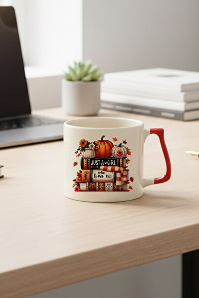 giftkonsept Just a Girl Who Loves Fall Baskılı Kırmızı D Kulplu Kupa Bardak