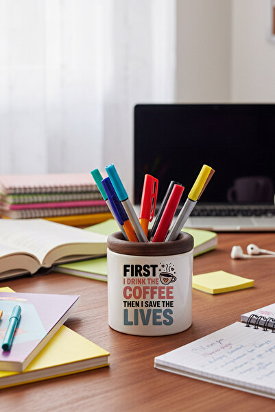 giftkonsept Încep cu să beu cafeaua Suport pentru stilou din ceramică imprima...
